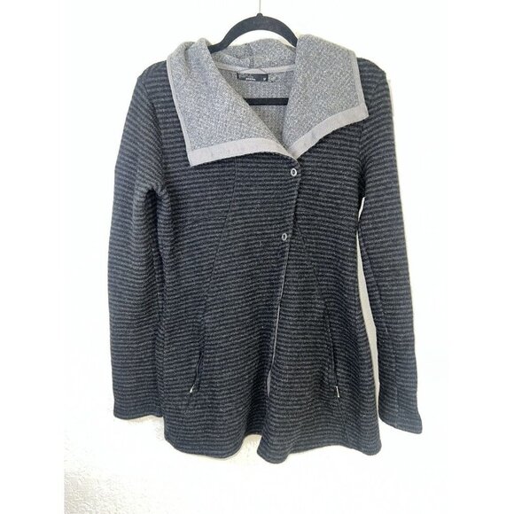 Prana Jackets & Blazers - Prana Black Gray Striped Milana Wool-Blend Button-Up Cardigan Jacket Medium X1